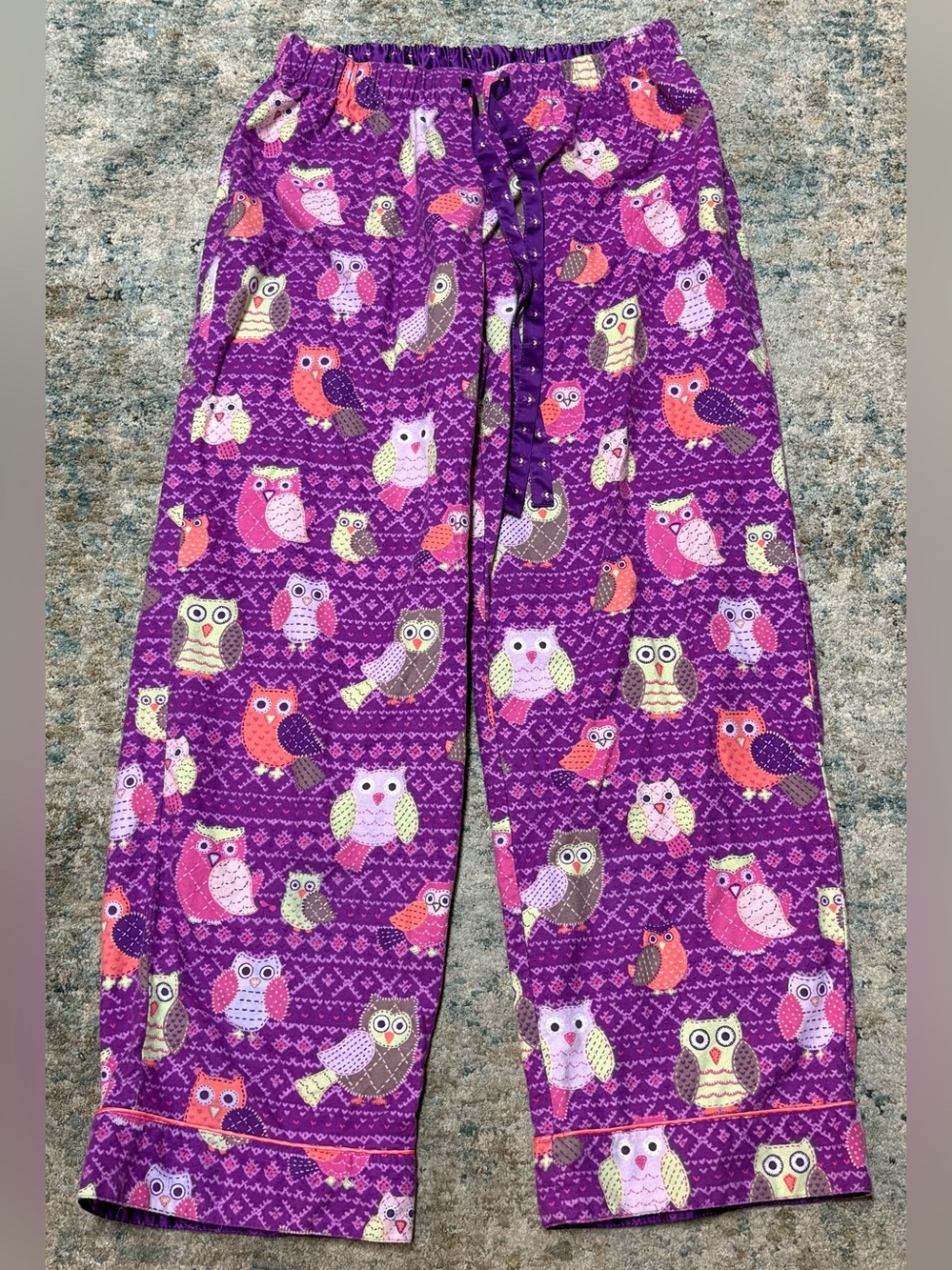 Nick & Nora Purple Owl Flannel Drawstring Pajamas Sleep Pants Women’s Sz Large